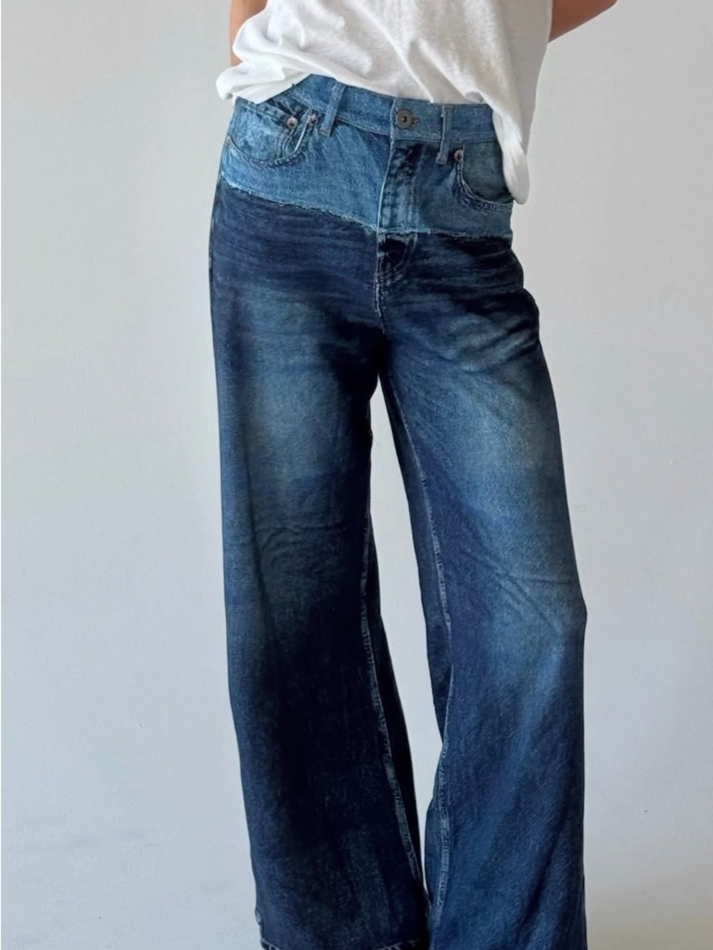 Elan Jade Sweatpants Wide Leg Two-Tone Jeans